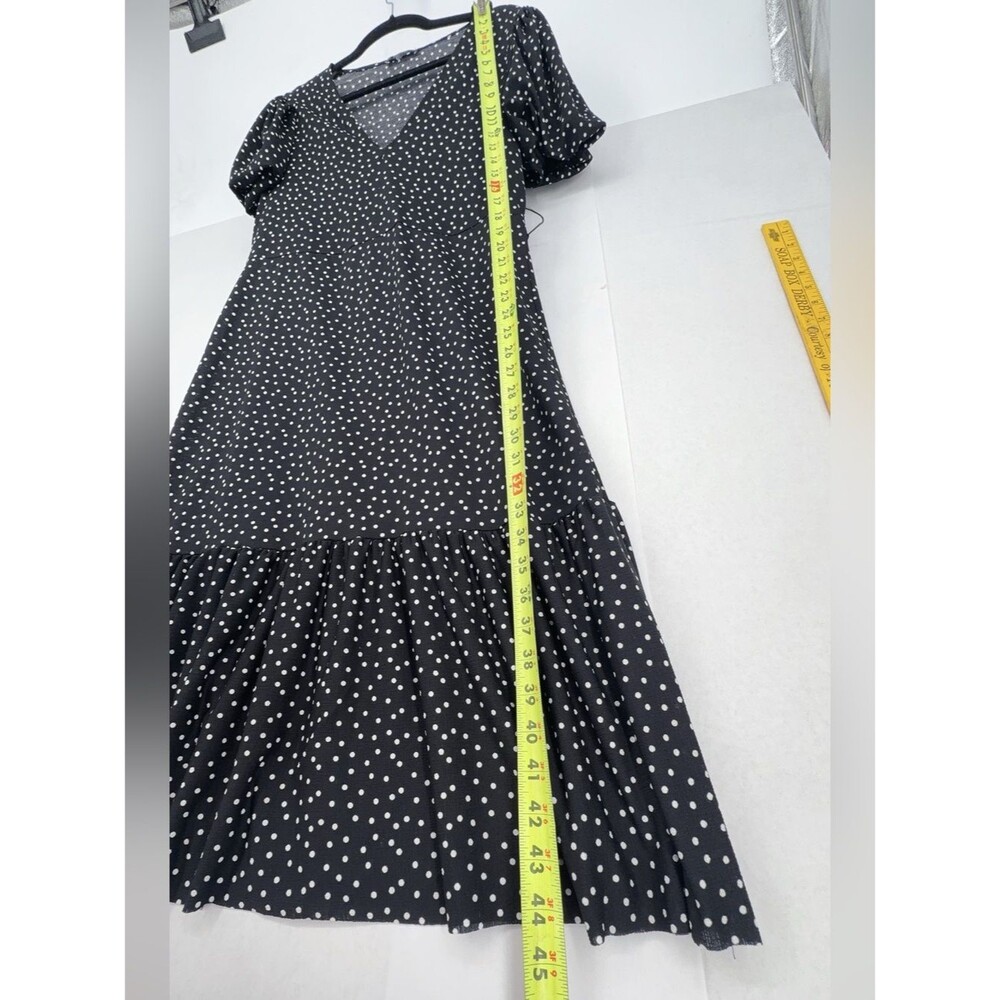 Zara Midi dress with V-neck, short puff sleeves, polka-dot print, and belt sz M - Picture 10 of 13